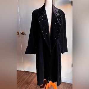 Vintage black velvet coat rhinestone stones wrap coat